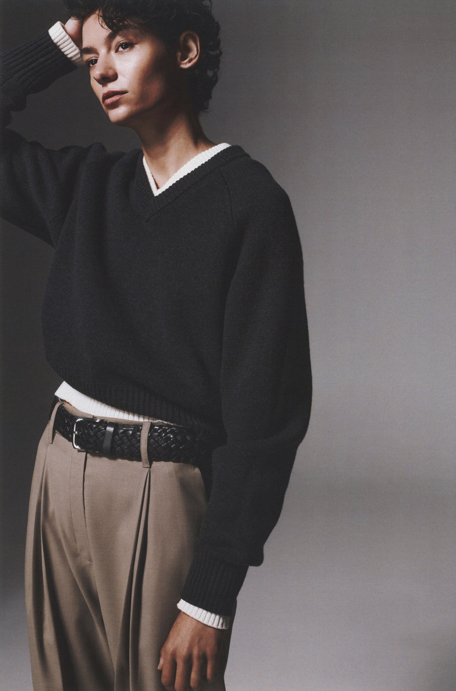 Anna Lee wears the Diot Knit & Goddard Straight Pant with the Kya Belt