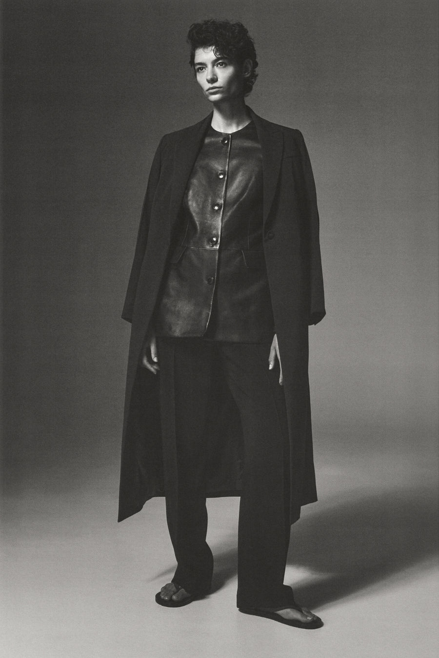 Anna Lee wears the Mylor Long Blazer over the Esme Jacket with the Jacques Pant and Flora Sandal.